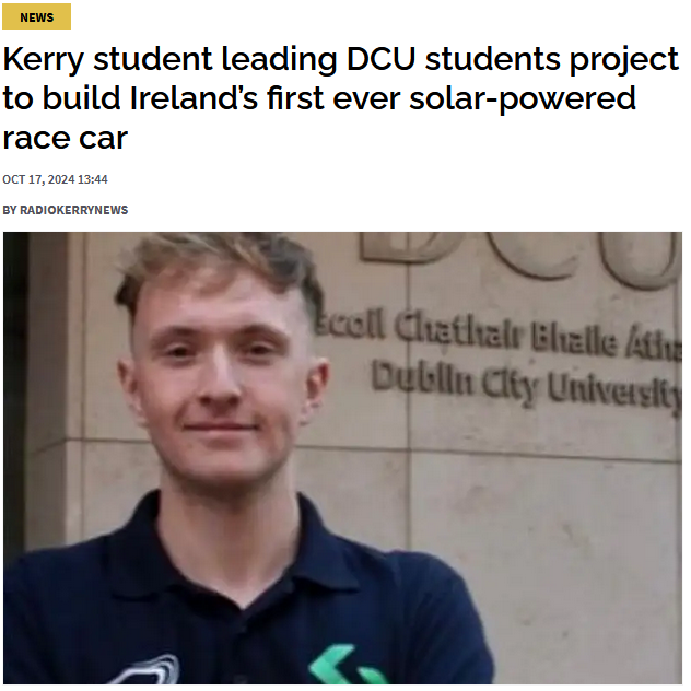 Kerry student leading DCU students project to build Ireland’s first ever solar-powered race car